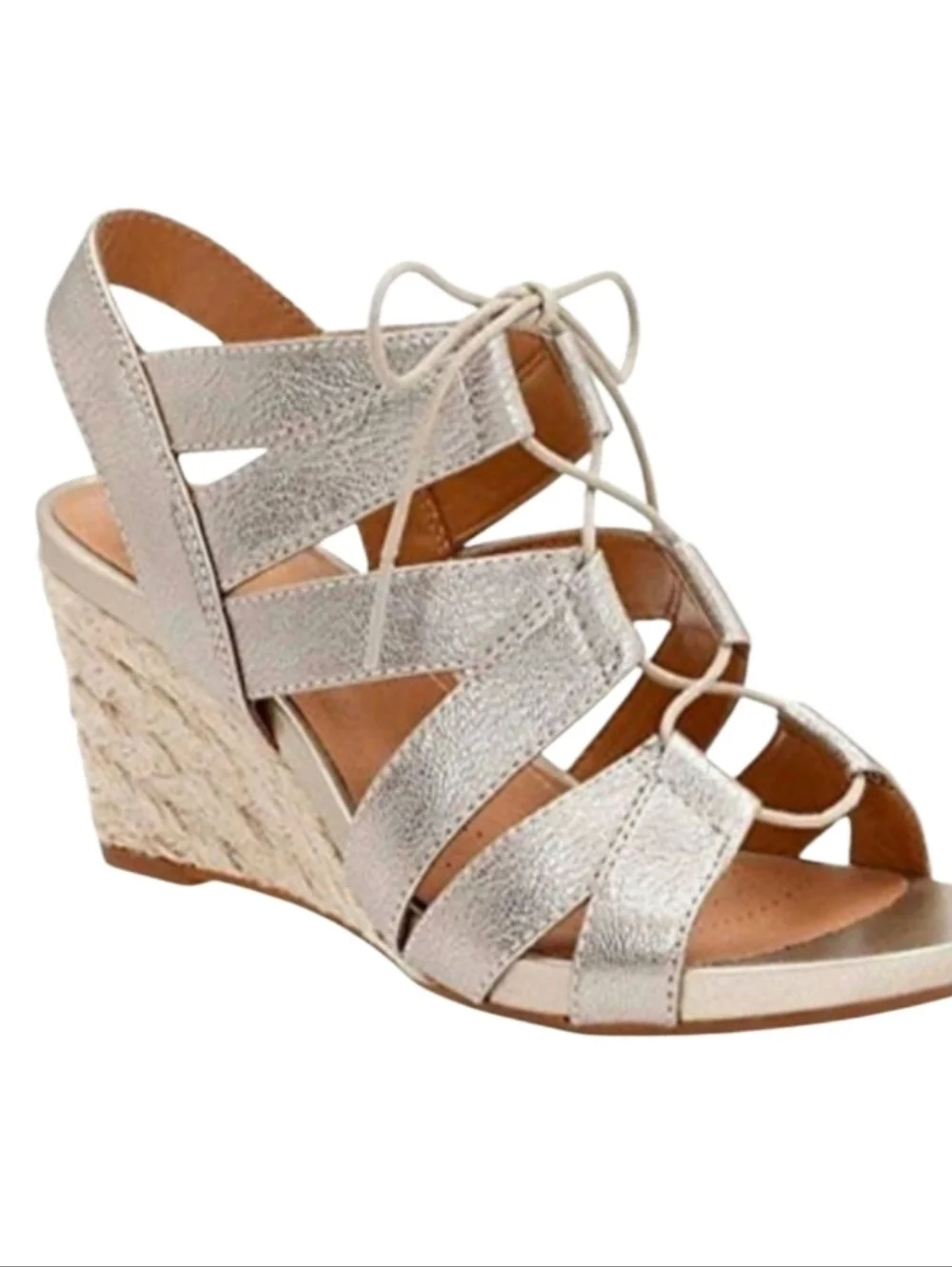 CLARKS Art Acina Chester Leather Lace Up Espadrille Wedge Sandals 5.5.